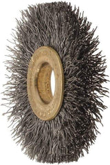 Osborn - 1-1/2" OD, 3/8" Arbor Hole, Crimped Steel Wheel Brush - 7/32" Face Width, 3/8" Trim Length, 0.008" Filament Diam, 20,000 RPM - Exact Industrial Supply