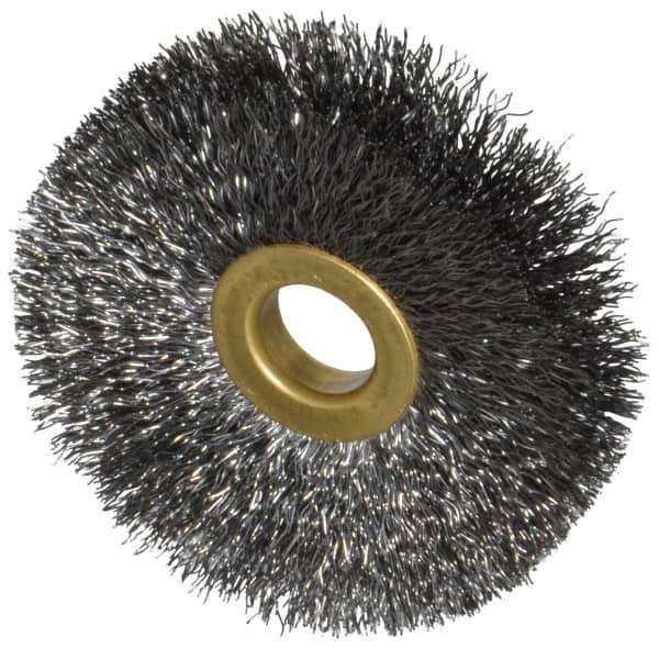 Osborn - 2-1/2" OD, 1/2" Arbor Hole, Crimped Steel Wheel Brush - 1/4" Face Width, 3/4" Trim Length, 0.008" Filament Diam, 20,000 RPM - Exact Industrial Supply