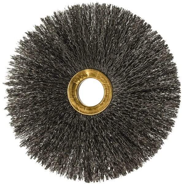 Osborn - 4" OD, 5/8" Arbor Hole, Crimped Steel Wheel Brush - 3/16" Face Width, 1-1/2" Trim Length, 0.008" Filament Diam, 15,000 RPM - Exact Industrial Supply