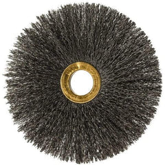 Osborn - 4" OD, 5/8" Arbor Hole, Crimped Steel Wheel Brush - 3/16" Face Width, 1-1/2" Trim Length, 0.008" Filament Diam, 15,000 RPM - Exact Industrial Supply