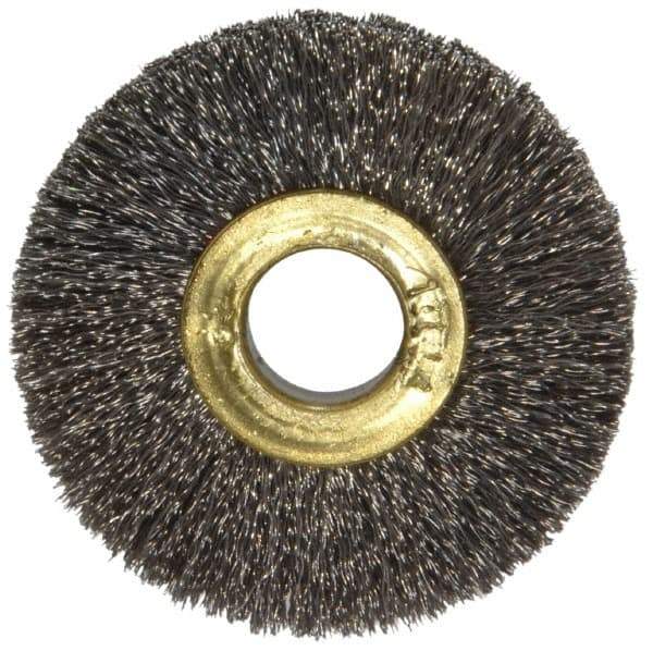 Osborn - 1-1/2" OD, 3/8" Arbor Hole, Crimped Stainless Steel Wheel Brush - 7/32" Face Width, 3/8" Trim Length, 0.005" Filament Diam, 20,000 RPM - Exact Industrial Supply