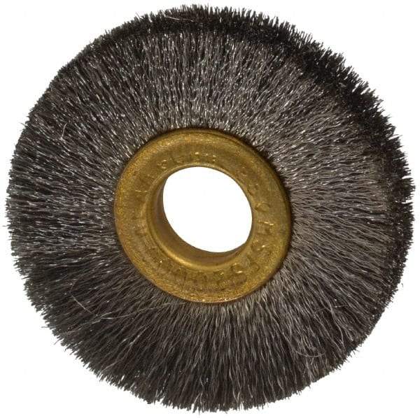 Osborn - 2" OD, 1/2" Arbor Hole, Crimped Stainless Steel Wheel Brush - 1/4" Face Width, 1/2" Trim Length, 0.005" Filament Diam, 20,000 RPM - Exact Industrial Supply