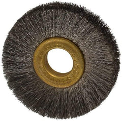 Osborn - 2" OD, 1/2" Arbor Hole, Crimped Stainless Steel Wheel Brush - 1/4" Face Width, 1/2" Trim Length, 0.005" Filament Diam, 20,000 RPM - Exact Industrial Supply