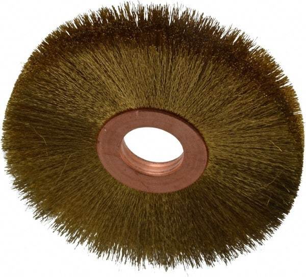 Osborn - 3" OD, 5/8" Arbor Hole, Crimped Brass Wheel Brush - 3/8" Face Width, 15/16" Trim Length, 0.005" Filament Diam, 15,000 RPM - Exact Industrial Supply