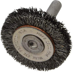 Osborn - 1-1/2" OD, 1/4" Shank Diam, Crimped Steel Wheel Brush - 3/8" Face Width, 9/32" Trim Length, 0.0118" Filament Diam, 25,000 RPM - Exact Industrial Supply