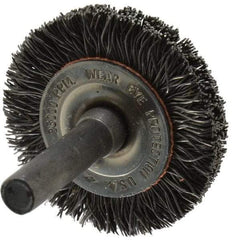 Osborn - 1-1/2" OD, 1/4" Shank Diam, Crimped Steel Wheel Brush - 3/8" Face Width, 9/32" Trim Length, 0.014" Filament Diam, 25,000 RPM - Exact Industrial Supply