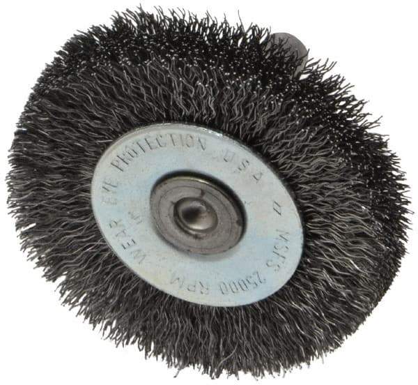 Osborn - 2" OD, 1/4" Shank Diam, Crimped Steel Wheel Brush - 3/8" Face Width, 7/16" Trim Length, 0.008" Filament Diam, 25,000 RPM - Exact Industrial Supply