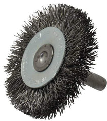 Osborn - 2" OD, 1/4" Shank Diam, Crimped Steel Wheel Brush - 3/8" Face Width, 7/16" Trim Length, 0.014" Filament Diam, 25,000 RPM - Exact Industrial Supply