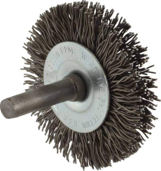 Osborn - 2" OD, 1/4" Shank Diam, Crimped Steel Wheel Brush - 3/8" Face Width, 7/16" Trim Length, 0.02" Filament Diam, 25,000 RPM - Exact Industrial Supply