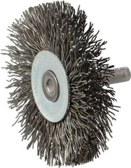 Osborn - 2-1/2" OD, 1/4" Shank Diam, Crimped Steel Wheel Brush - 7/16" Face Width, 11/16" Trim Length, 0.02" Filament Diam, 25,000 RPM - Exact Industrial Supply