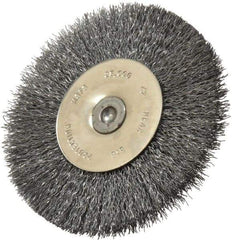 Osborn - 3" OD, 1/4" Shank Diam, Crimped Steel Wheel Brush - 7/16" Face Width, 3/4" Trim Length, 0.008" Filament Diam, 25,000 RPM - Exact Industrial Supply