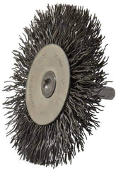 Osborn - 3" OD, 1/4" Shank Diam, Crimped Steel Wheel Brush - 7/16" Face Width, 3/4" Trim Length, 0.02" Filament Diam, 25,000 RPM - Exact Industrial Supply