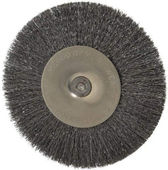 Osborn - 4" OD, 1/4" Shank Diam, Crimped Steel Wheel Brush - 1/2" Face Width, 1" Trim Length, 0.008" Filament Diam, 15,000 RPM - Exact Industrial Supply