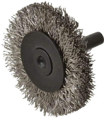 Osborn - 2" OD, 1/4" Shank Diam, Crimped Stainless Steel Wheel Brush - 3/8" Face Width, 7/16" Trim Length, 0.014" Filament Diam, 25,000 RPM - Exact Industrial Supply