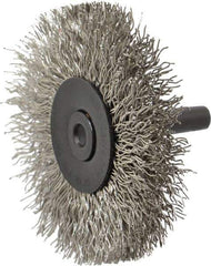Osborn - 2-1/2" OD, 1/4" Shank Diam, Crimped Stainless Steel Wheel Brush - 7/16" Face Width, 11/16" Trim Length, 0.014" Filament Diam, 25,000 RPM - Exact Industrial Supply