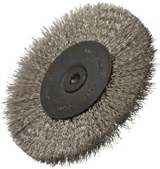 Osborn - 3" OD, 1/4" Shank Diam, Crimped Stainless Steel Wheel Brush - 7/16" Face Width, 3/4" Trim Length, 0.008" Filament Diam, 25,000 RPM - Exact Industrial Supply