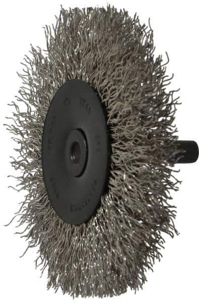 Osborn - 3" OD, 1/4" Shank Diam, Crimped Stainless Steel Wheel Brush - 7/16" Face Width, 3/4" Trim Length, 0.014" Filament Diam, 25,000 RPM - Exact Industrial Supply