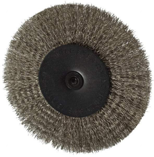 Osborn - 4" OD, 1/4" Shank Diam, Crimped Stainless Steel Wheel Brush - 1/2" Face Width, 1" Trim Length, 0.008" Filament Diam, 15,000 RPM - Exact Industrial Supply