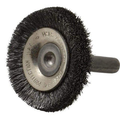 Osborn - 1-1/2" OD, 1/4" Shank Diam, Crimped Steel Wheel Brush - 3/8" Face Width, 3/8" Trim Length, 0.006" Filament Diam, 20,000 RPM - Exact Industrial Supply