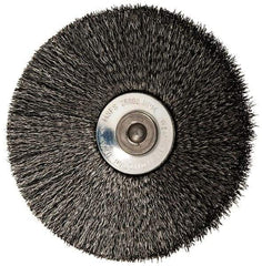 Osborn - 3" OD, 1/4" Shank Diam, Crimped Steel Wheel Brush - 7/16" Face Width, 15/16" Trim Length, 0.006" Filament Diam, 20,000 RPM - Exact Industrial Supply