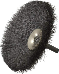 Osborn - 4" OD, 1/4" Shank Diam, Crimped Steel Wheel Brush - 1/2" Face Width, 1-7/16" Trim Length, 0.006" Filament Diam, 15,000 RPM - Exact Industrial Supply