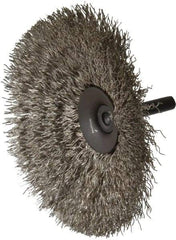 Osborn - 4" OD, 1/4" Shank Diam, Crimped Stainless Steel Wheel Brush - 1/2" Face Width, 1-7/16" Trim Length, 0.014" Filament Diam, 15,000 RPM - Exact Industrial Supply