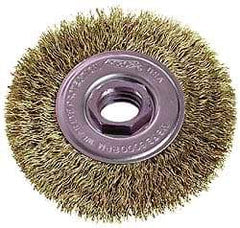 Osborn - 4" OD, M10x1.50 Arbor Hole, Crimped Steel Wheel Brush - 1/2" Face Width, 7/8" Trim Length, 0.014" Filament Diam, 15,000 RPM - Exact Industrial Supply