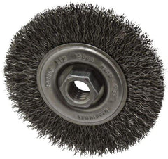 Osborn - 4" OD, 5/8-11 Arbor Hole, Crimped Steel Wheel Brush - 1/2" Face Width, 0.014" Filament Diam, 15,000 RPM - Exact Industrial Supply
