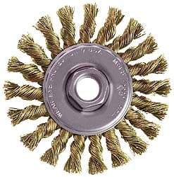Osborn - 4" OD, M14x2.00 Arbor Hole, Knotted Steel Wheel Brush - 3/8" Face Width, 7/8" Trim Length, 0.014" Filament Diam, 20,000 RPM - Exact Industrial Supply