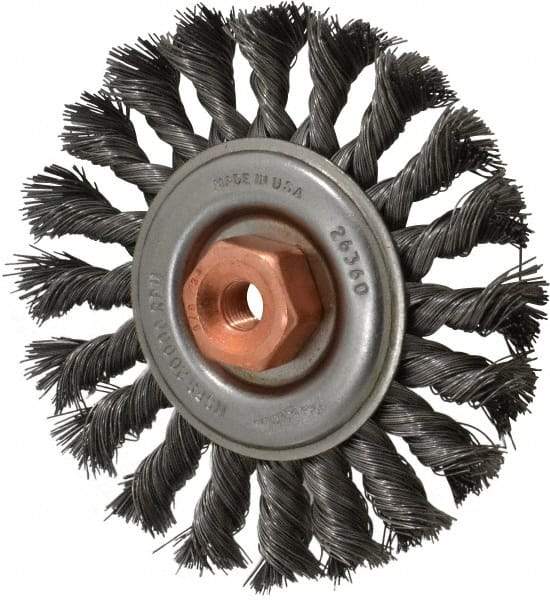 Osborn - 4" OD, 3/8-24 Arbor Hole, Knotted Steel Wheel Brush - 3/8" Face Width, 7/8" Trim Length, 0.014" Filament Diam, 20,000 RPM - Exact Industrial Supply
