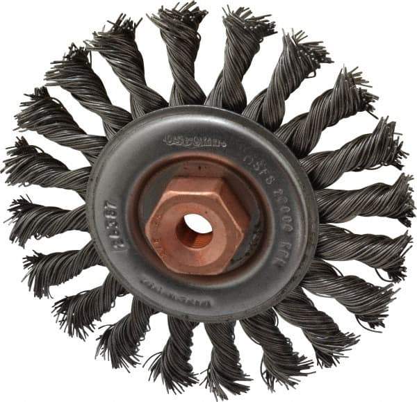 Osborn - 4" OD, 3/8-24 Arbor Hole, Knotted Steel Wheel Brush - 3/8" Face Width, 7/8" Trim Length, 0.02" Filament Diam, 20,000 RPM - Exact Industrial Supply