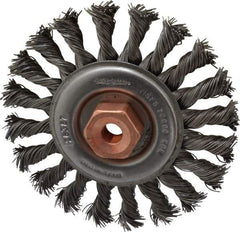 Osborn - 4" OD, 3/8-24 Arbor Hole, Knotted Steel Wheel Brush - 3/8" Face Width, 7/8" Trim Length, 0.02" Filament Diam, 20,000 RPM - Exact Industrial Supply