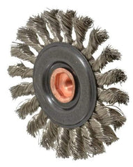 Osborn - 4" OD, 3/8-24 Arbor Hole, Knotted Stainless Steel Wheel Brush - 3/8" Face Width, 7/8" Trim Length, 0.014" Filament Diam, 20,000 RPM - Exact Industrial Supply