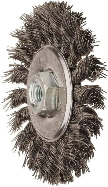 Osborn - 4" OD, M10x1.50 Arbor Hole, Knotted Stainless Steel Wheel Brush - 3/8" Face Width, 7/8" Trim Length, 0.02" Filament Diam, 20,000 RPM - Exact Industrial Supply