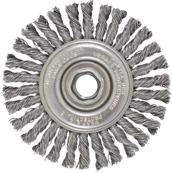 Osborn - 4" OD, 5/8-11 Arbor Hole, Knotted Steel Wheel Brush - 1/4" Face Width, 7/8" Trim Length, 0.02" Filament Diam, 20,000 RPM - Exact Industrial Supply