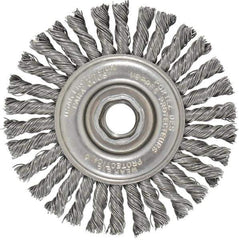 Osborn - 4" OD, 5/8-11 Arbor Hole, Knotted Steel Wheel Brush - 1/4" Face Width, 7/8" Trim Length, 0.02" Filament Diam, 20,000 RPM - Exact Industrial Supply