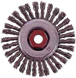 Osborn - 4" OD, 3/8-24 Arbor Hole, Knotted Stainless Steel Wheel Brush - 1/4" Face Width, 7/8" Trim Length, 0.02" Filament Diam, 20,000 RPM - Exact Industrial Supply