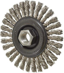 Osborn - 4" OD, 5/8-11 Arbor Hole, Knotted Stainless Steel Wheel Brush - 1/4" Face Width, 7/8" Trim Length, 0.02" Filament Diam, 20,000 RPM - Exact Industrial Supply