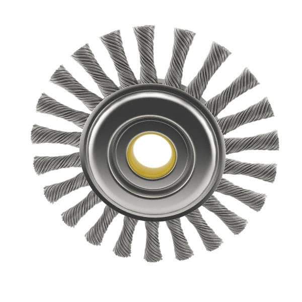 Osborn - 4" OD, 5/8" Arbor Hole, Knotted Steel Wheel Brush - 5/16" Face Width, 7/8" Trim Length, 0.014" Filament Diam, 20,000 RPM - Exact Industrial Supply