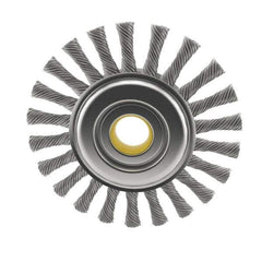 Osborn - 4" OD, 5/8" Arbor Hole, Knotted Steel Wheel Brush - 5/16" Face Width, 7/8" Trim Length, 0.014" Filament Diam, 20,000 RPM - Exact Industrial Supply