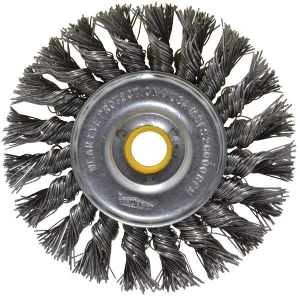 Osborn - 4" OD, 5/8" Arbor Hole, Knotted Steel Wheel Brush - 5/16" Face Width, 7/8" Trim Length, 0.02" Filament Diam, 20,000 RPM - Exact Industrial Supply