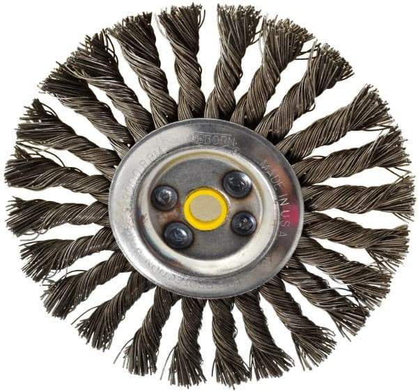 Osborn - 6" OD, 5/8" Arbor Hole, Knotted Steel Wheel Brush - 1/2" Face Width, 1-1/2" Trim Length, 0.025" Filament Diam, 9,000 RPM - Exact Industrial Supply