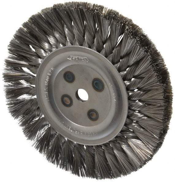 Osborn - 8" OD, 5/8" Arbor Hole, Knotted Steel Wheel Brush - 5/8" Face Width, 1-11/16" Trim Length, 0.014" Filament Diam, 8,500 RPM - Exact Industrial Supply