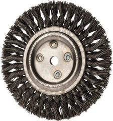 Osborn - 8" OD, 5/8" Arbor Hole, Knotted Steel Wheel Brush - 5/8" Face Width, 1-11/16" Trim Length, 0.025" Filament Diam, 8,500 RPM - Exact Industrial Supply
