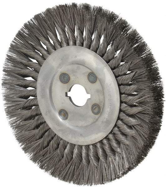 Osborn - 10" OD, 1-1/4" Arbor Hole, Knotted Steel Wheel Brush - 5/8" Face Width, 2-1/4" Trim Length, 0.014" Filament Diam, 4,500 RPM - Exact Industrial Supply