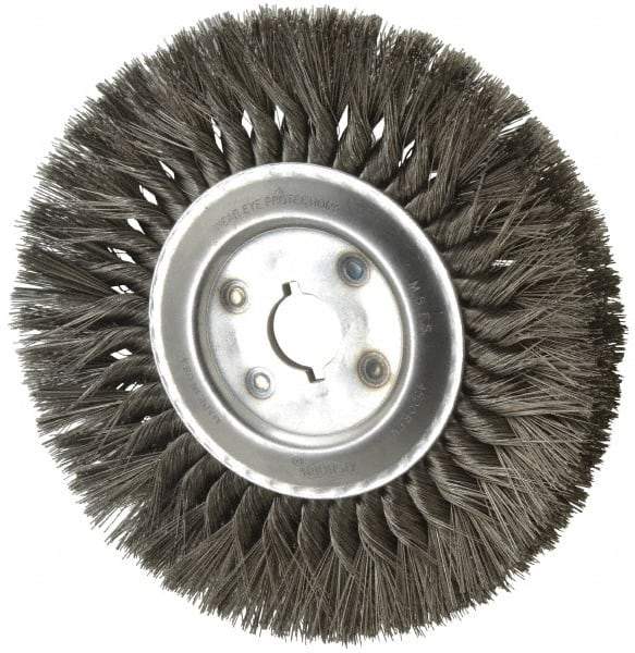 Osborn - 10" OD, 1-1/4" Arbor Hole, Knotted Steel Wheel Brush - 5/8" Face Width, 2-1/4" Trim Length, 0.016" Filament Diam, 4,500 RPM - Exact Industrial Supply