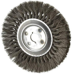 Osborn - 10" OD, 1-1/4" Arbor Hole, Knotted Steel Wheel Brush - 5/8" Face Width, 2-1/4" Trim Length, 0.016" Filament Diam, 4,500 RPM - Exact Industrial Supply