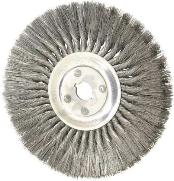 Osborn - 12" OD, 1-1/4" Arbor Hole, Knotted Steel Wheel Brush - 5/8" Face Width, 3-1/4" Trim Length, 0.014" Filament Diam, 4,500 RPM - Exact Industrial Supply