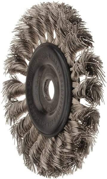Osborn - 4" OD, 1/2" Arbor Hole, Knotted Stainless Steel Wheel Brush - 5/16" Face Width, 7/8" Trim Length, 0.014" Filament Diam, 20,000 RPM - Exact Industrial Supply