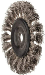 Osborn - 4" OD, 1/2" Arbor Hole, Knotted Stainless Steel Wheel Brush - 5/16" Face Width, 7/8" Trim Length, 0.014" Filament Diam, 20,000 RPM - Exact Industrial Supply